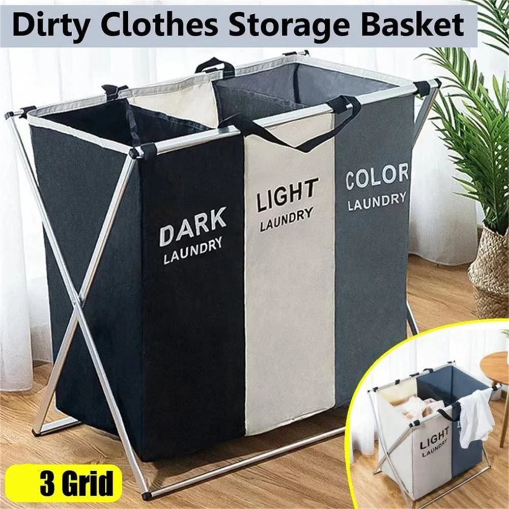 3 Grids Laundry Basket Foldable