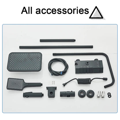 Black Smart Digital Display Shower Faucet Set Piano Style Rainlfall Bathroom System Grey Digital Mixer Tap Bidet Shower