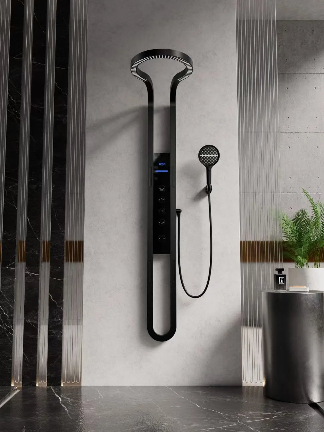 High-end Digital Display Large Ring Shower Set Pure Copper Wall Hanging Rotating Surface Decoration Innovative Waterfall