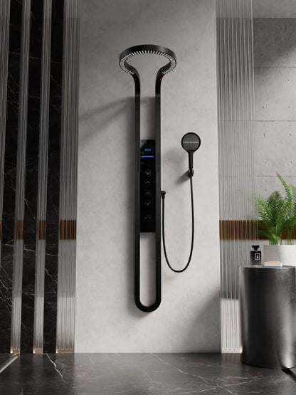 High-end Digital Display Large Ring Shower Set Pure Copper Wall Hanging Rotating Surface Decoration Innovative Waterfall