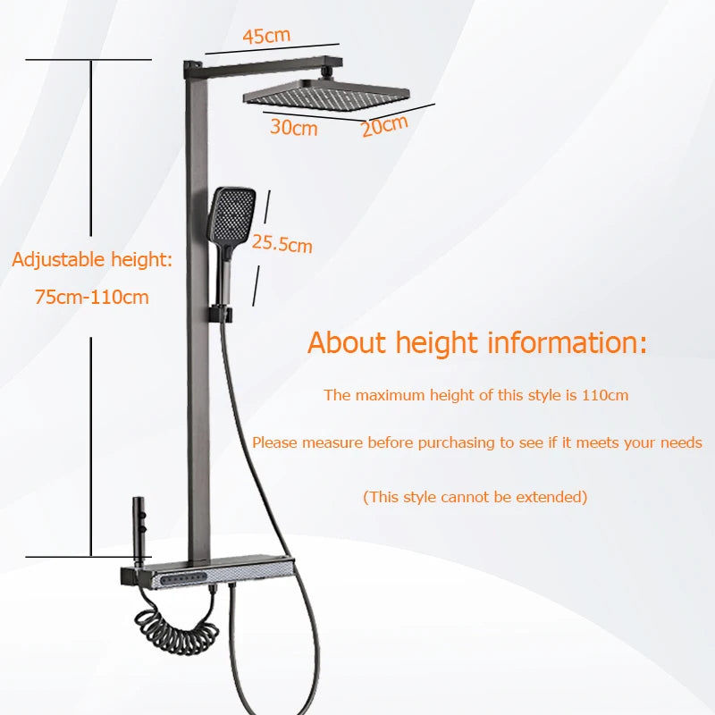 Grey Bathroom Shower Faucet Digital Display Bathroom Rain Shower Faucet Set Shower System Ambient Light Back massage