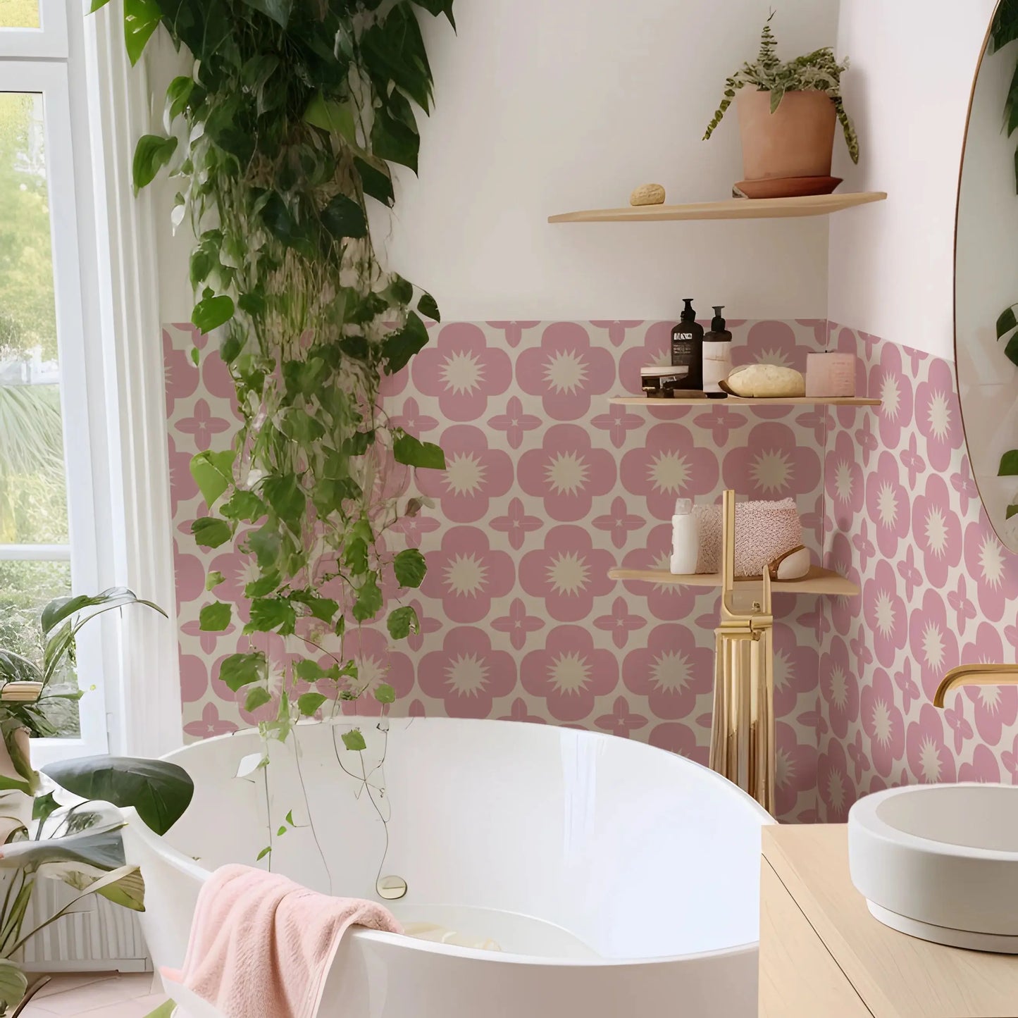 Pink Matte Wall Tile Sticker Peel and Stick