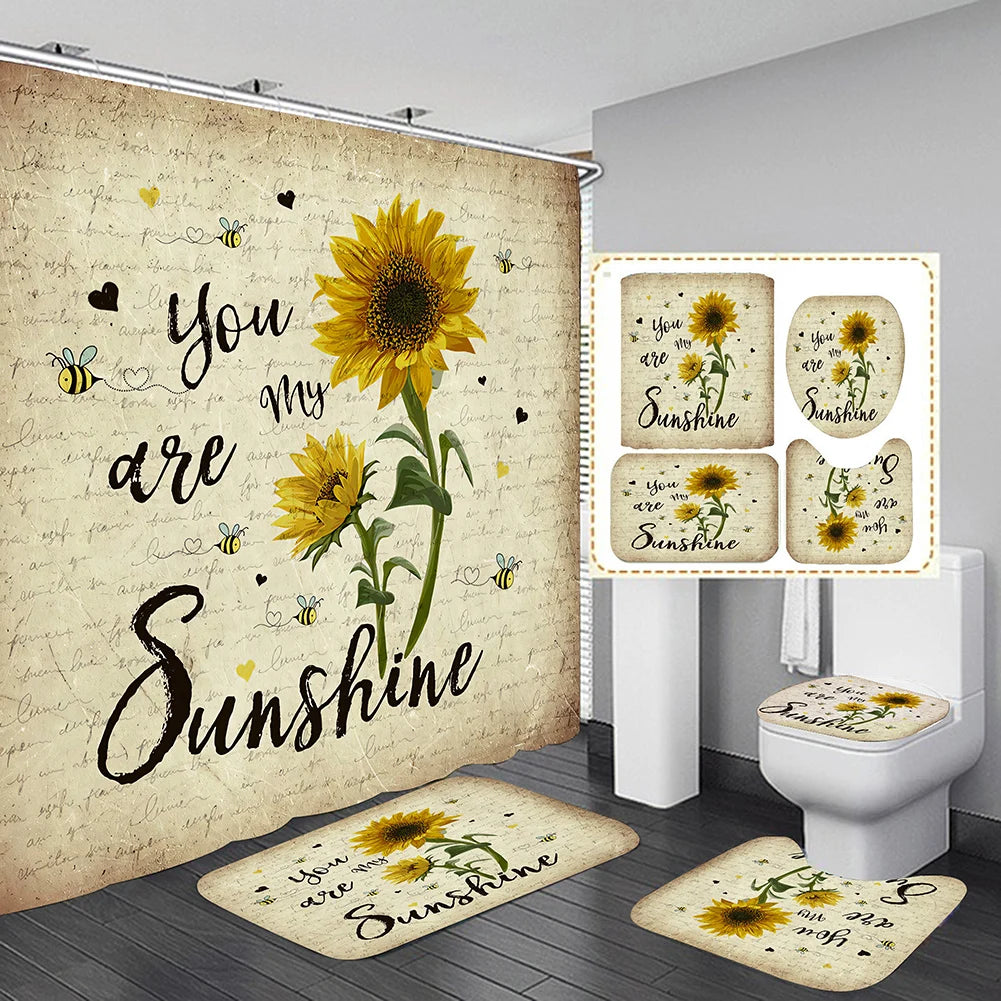 Shower Curtain set with Non-Slip Rugs