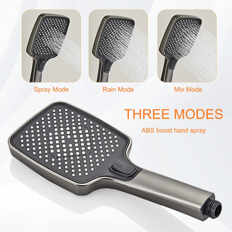 Grey Bathroom Shower Faucet Digital Display Bathroom Rain Shower Faucet Set Shower System Ambient Light Back massage