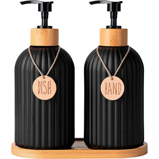 Kitchen Black Dish Soap Dispenser Bottle Set with Tags