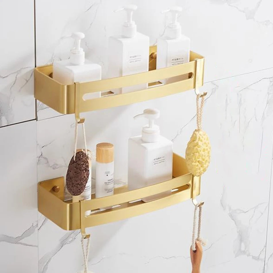 Aluminum Bathroom Shelf with Hooks