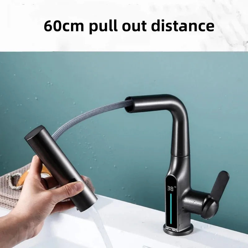 Temperature Digital Display Waterfall Basin Faucet