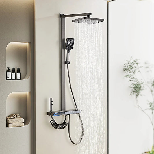 Grey Bathroom Shower Faucet Digital Display Bathroom Rain Shower Faucet Set Shower System Ambient Light Back massage