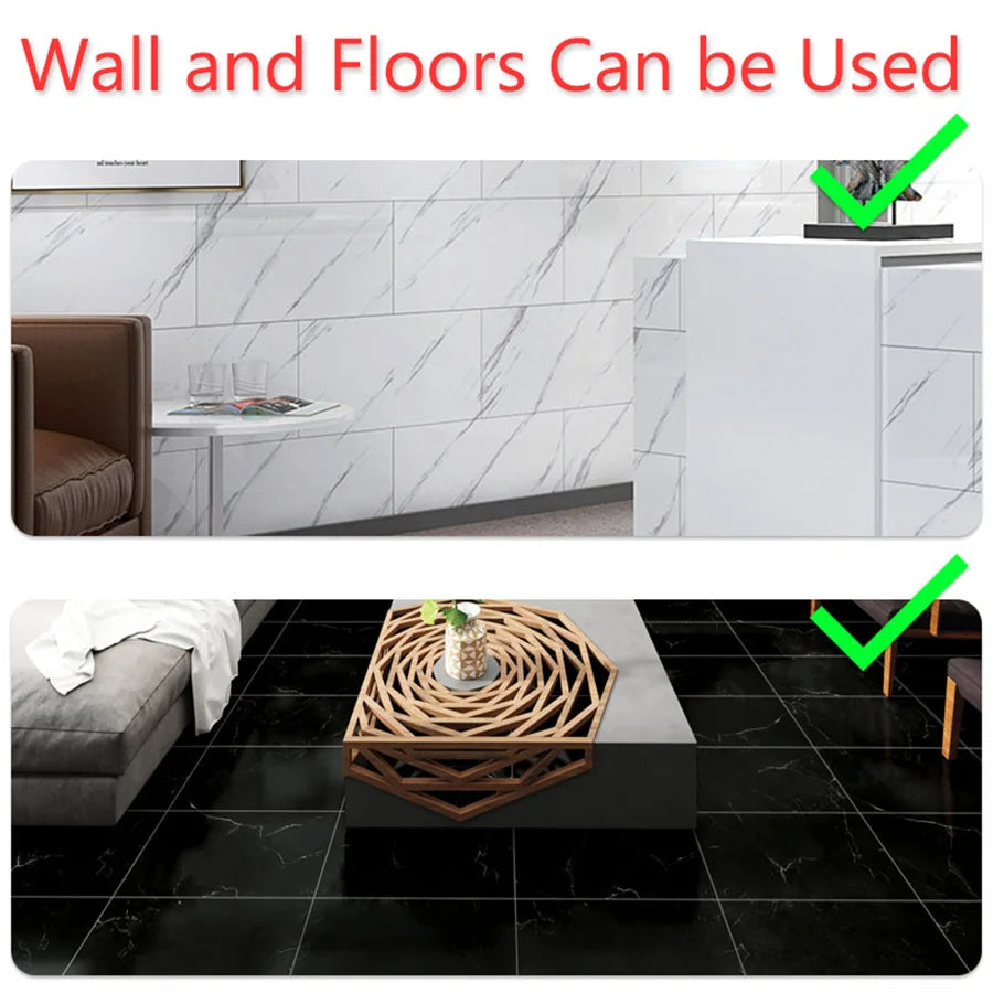 PVC Flat Imitation Marble Tile Floor Stickers Self-adhesive 3D