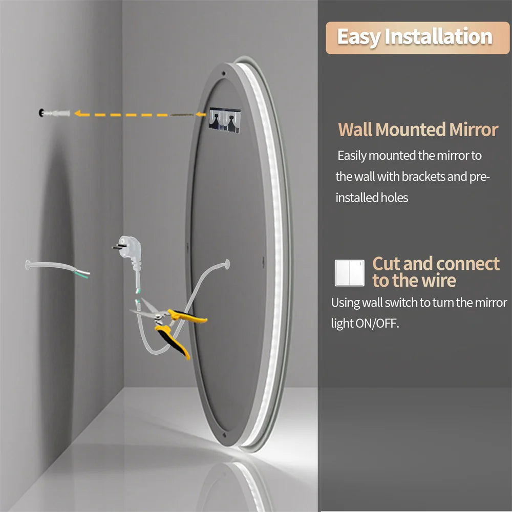 Illuminated Bathroom Wall Mirror with Light Circle Backlit