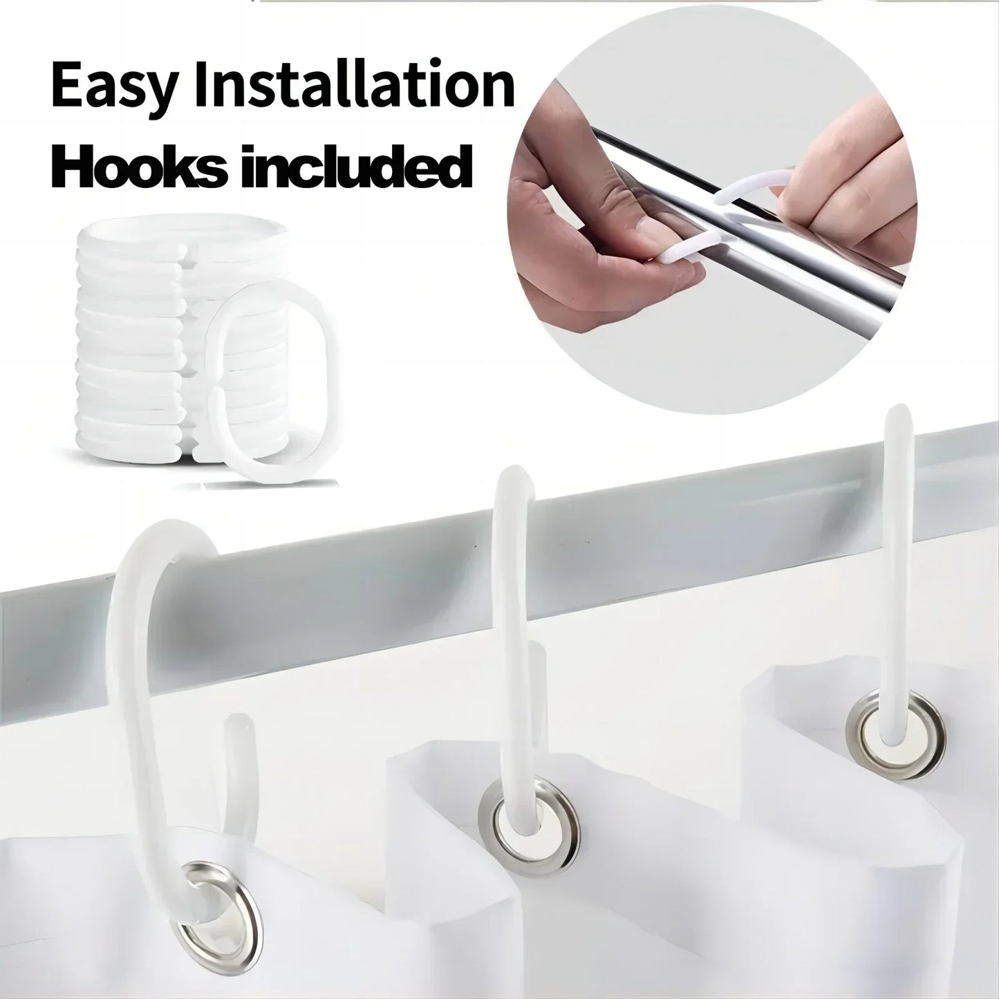 Bathroom Shower Curtains with Hooks Waterproof