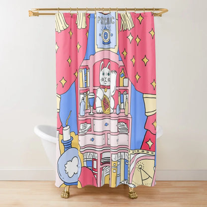 Japan Lucky Fortune Cat Shower Curtain