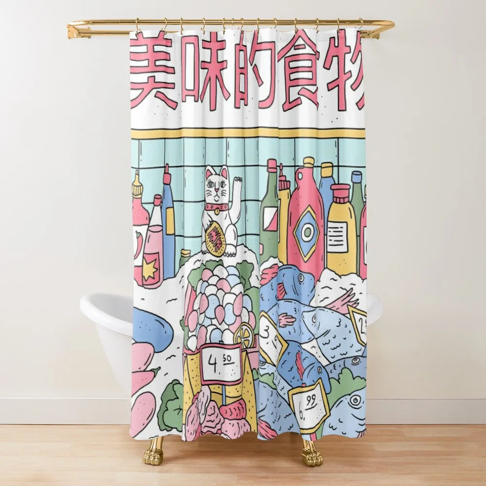 Japan Lucky Fortune Cat Shower Curtain