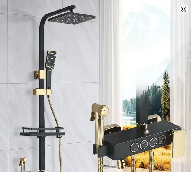 Full Copper Black Gold Shower Sets Booster Shower Head Modern Simple Bathtub Faucet Shower System Home Bathroom Accessories Sets