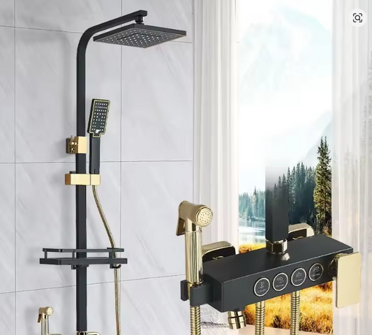 Full Copper Black Gold Shower Sets Booster Shower Head Modern Simple Bathtub Faucet Shower System Home Bathroom Accessories Sets