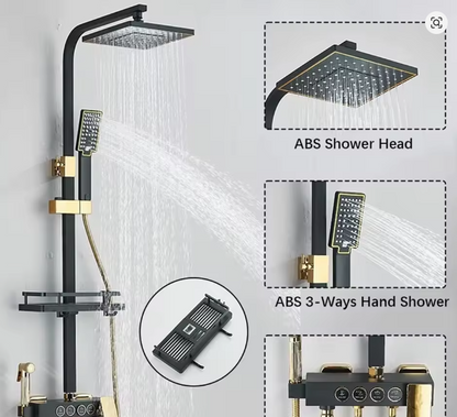 Full Copper Black Gold Shower Sets Booster Shower Head Modern Simple Bathtub Faucet Shower System Home Bathroom Accessories Sets