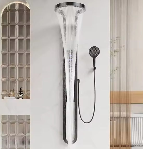 High-end Digital Display Large Ring Shower Set Pure Copper Wall Hanging Rotating Surface Decoration Innovative Waterfall