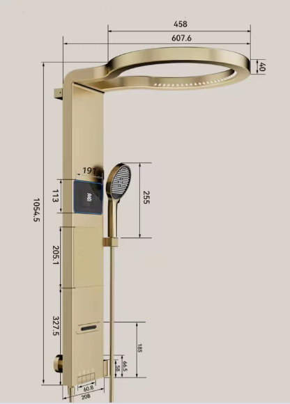 Intelligent digital display, bathroom, shower screen, rain shower set, golden home