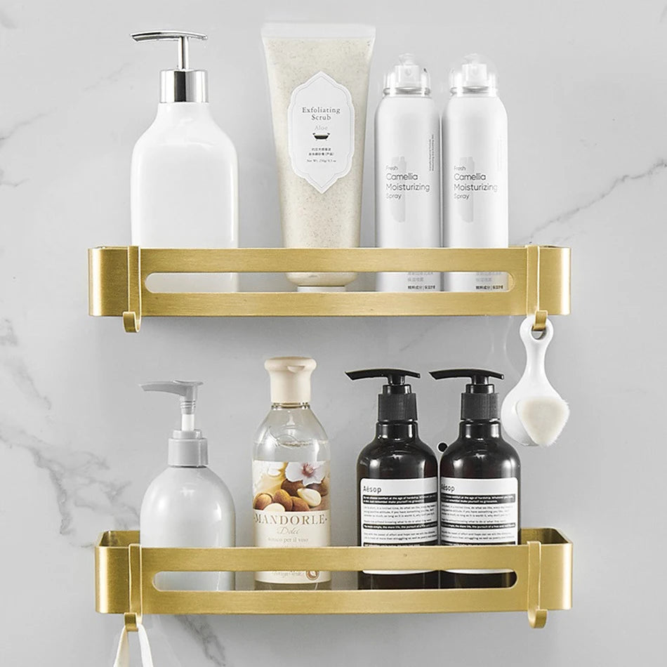 Aluminum Bathroom Shelf with Hooks