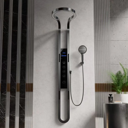 High-end Digital Display Large Ring Shower Set Pure Copper Wall Hanging Rotating Surface Decoration Innovative Waterfall