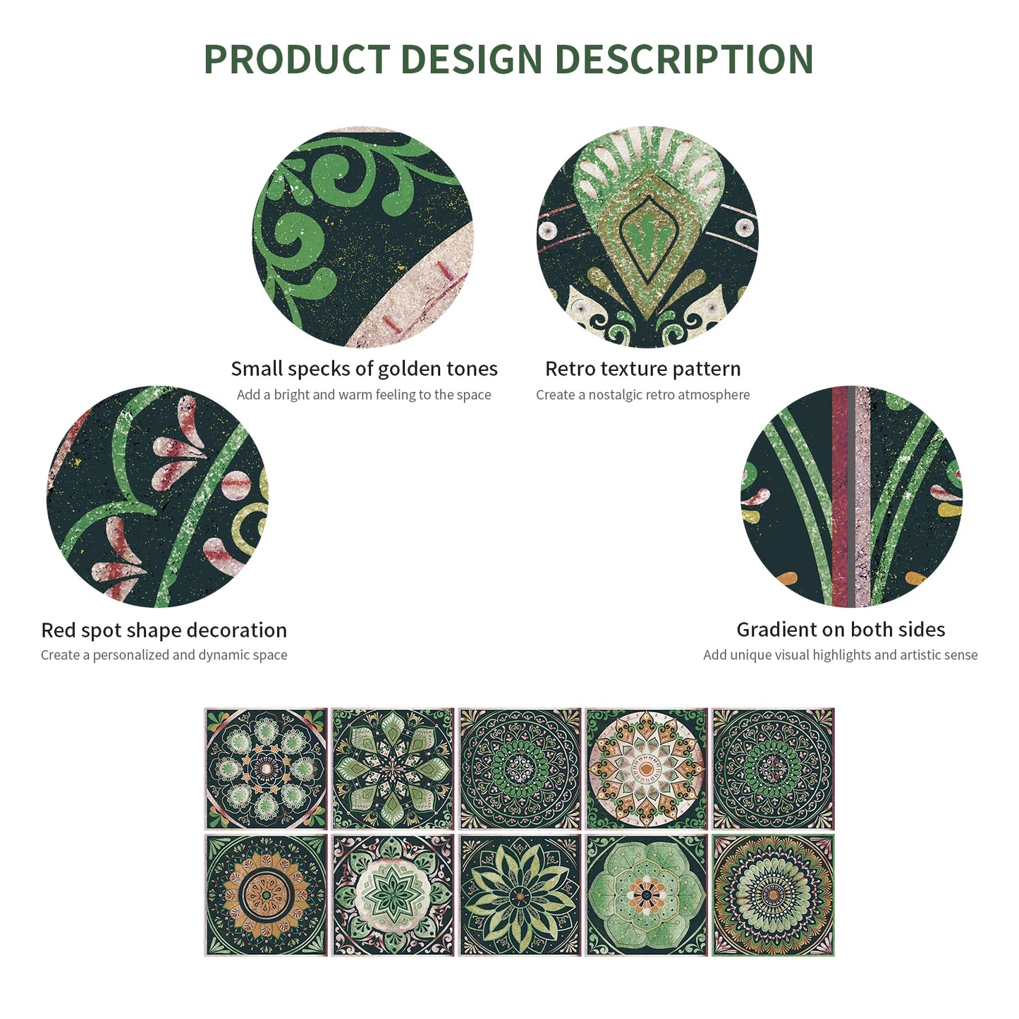 Retro Pattern Glossy Self-adhesive Tile Stickers