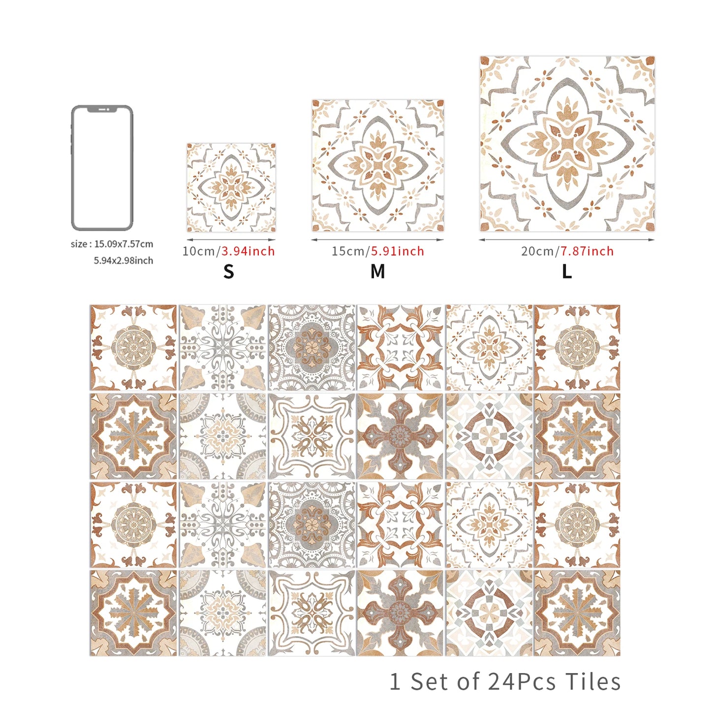 Retro Pattern Glossy Self-adhesive Tile Stickers