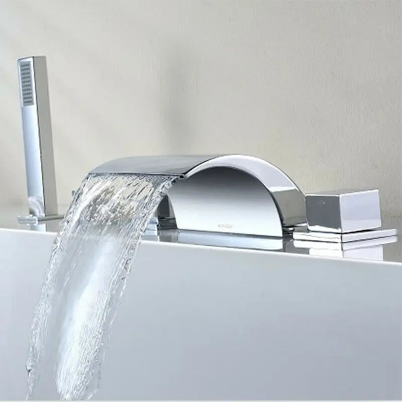 Silver 5 Hole Bathroom Bathtub Waterfall Faucet