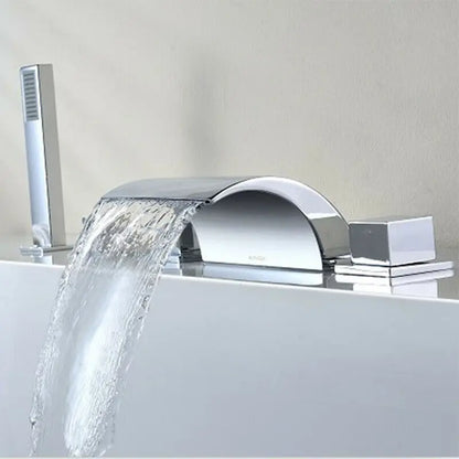 Silver 5 Hole Bathroom Bathtub Waterfall Faucet
