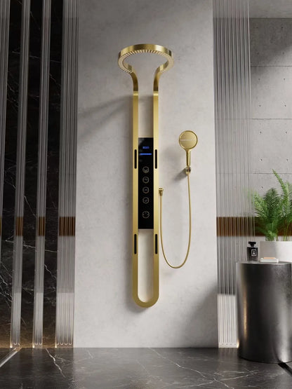 High-end Digital Display Large Ring Shower Set Pure Copper Wall Hanging Rotating Surface Decoration Innovative Waterfall