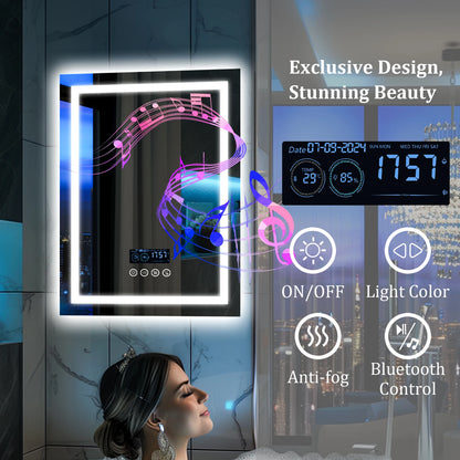 Smart Square LED Lighted Bathroom Mirror with Bluetooth Speaker