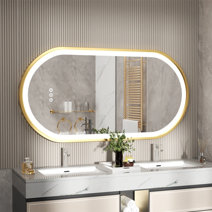 Gold Frame Oval Bathroom Mirror LED Light