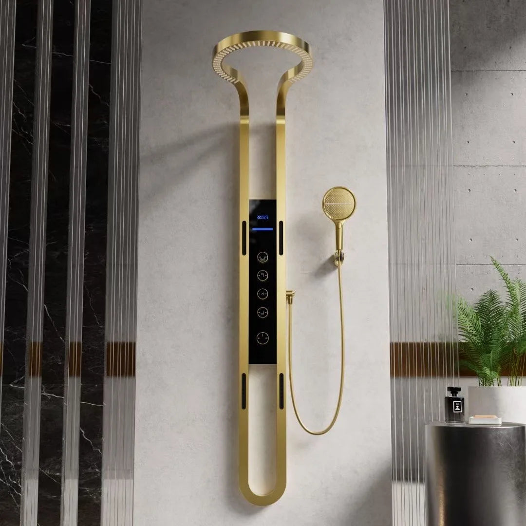 High-end Digital Display Large Ring Shower Set Pure Copper Wall Hanging Rotating Surface Decoration Innovative Waterfall