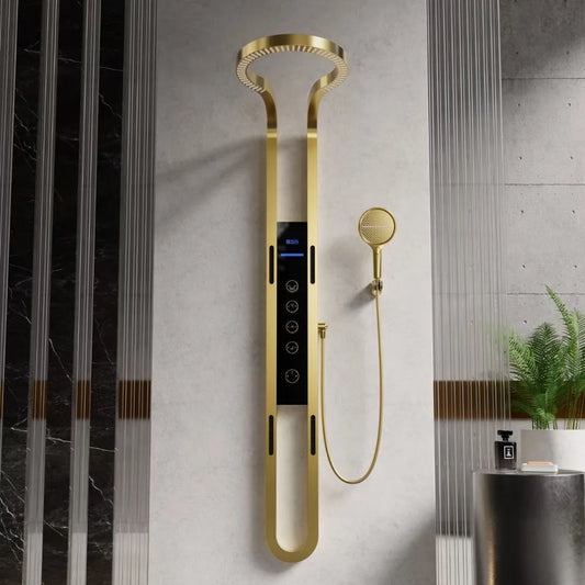 High-end Digital Display Large Ring Shower Set Pure Copper Wall Hanging Rotating Surface Decoration Innovative Waterfall