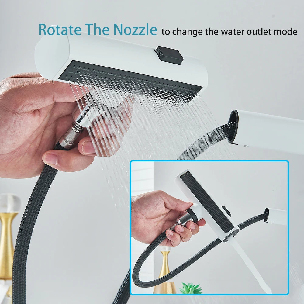 White Bathroom Basin Faucet with Temperature Digital Display