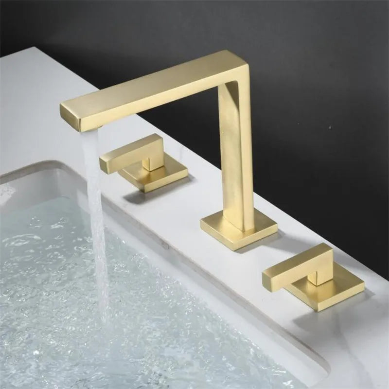 Brushed Gold Basin Faucet Total Brass Black Bathroom Faucet Antique Sink Faucets 3 Hole Hot And Cold Waterfall Faucet Water Tap