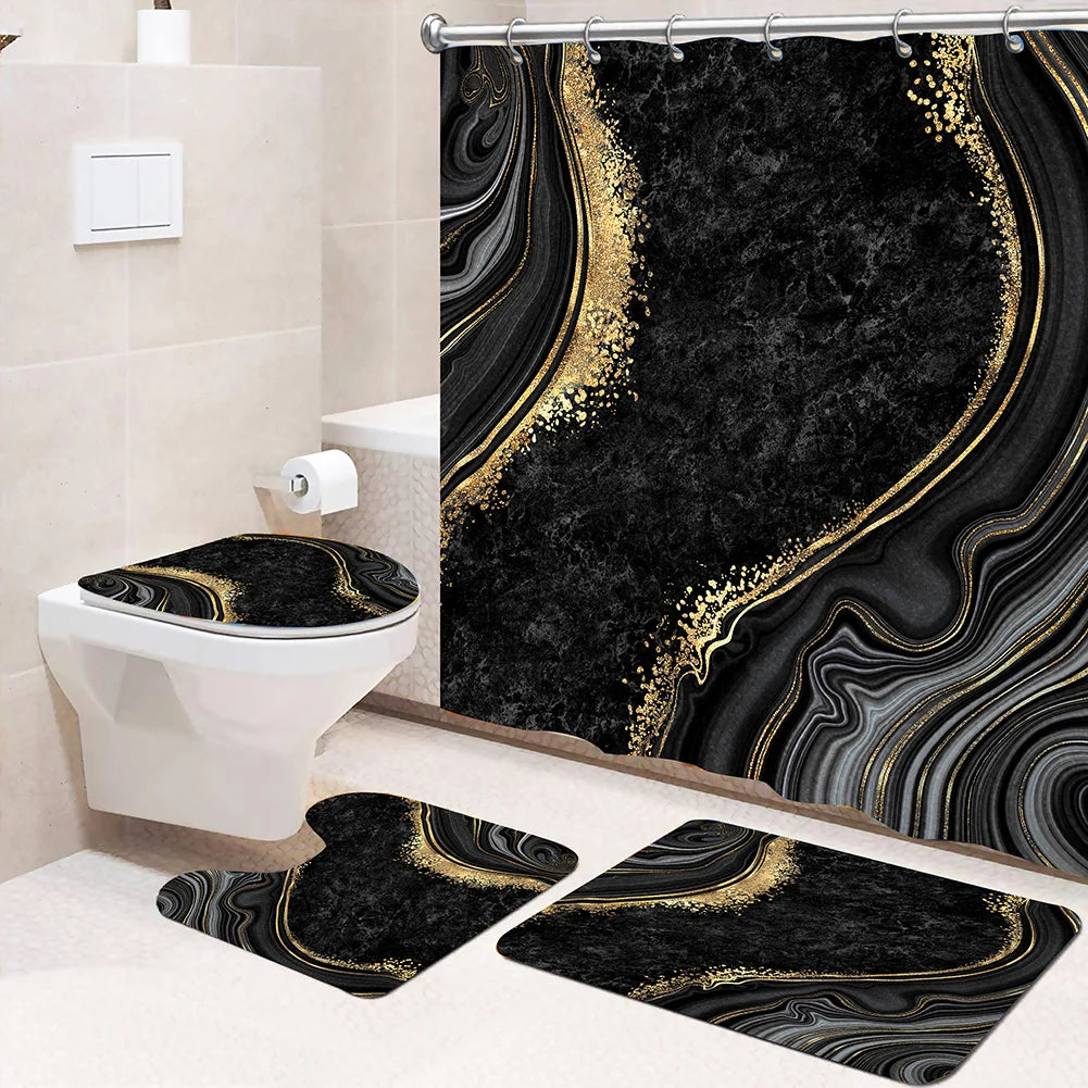 Shower Curtain set with Non-Slip Rugs