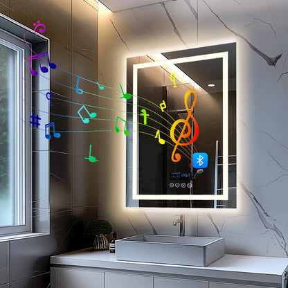 Smart Square LED Lighted Bathroom Mirror with Bluetooth Speaker
