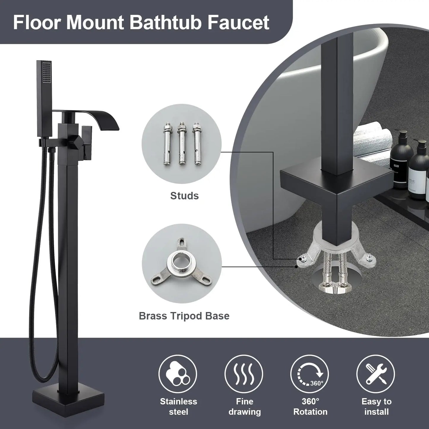 Floor Tub Filler Faucet Brass Bathroom Tub