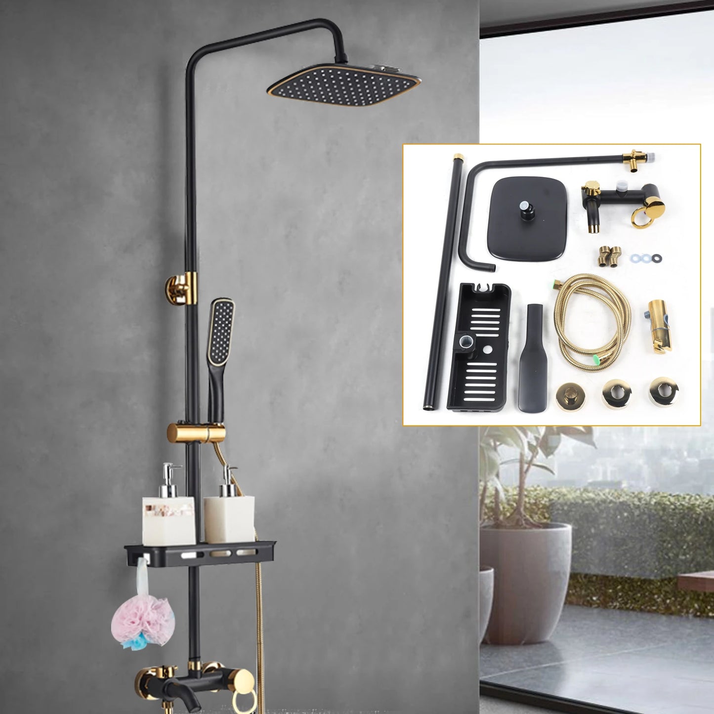 Black Shower Set Faucet Rainwater