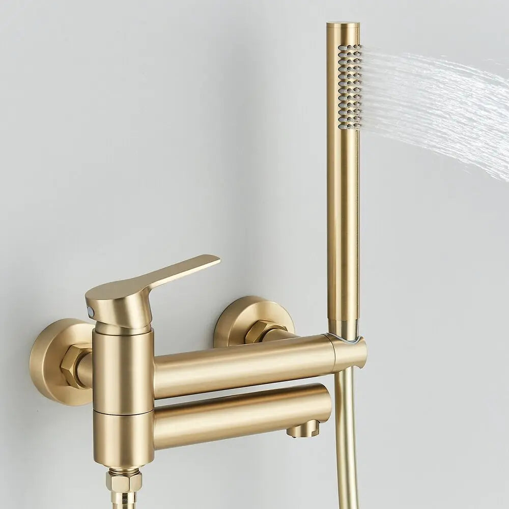 Gold Bathtub Faucet Wall Mounted Waterfall Bath Shower