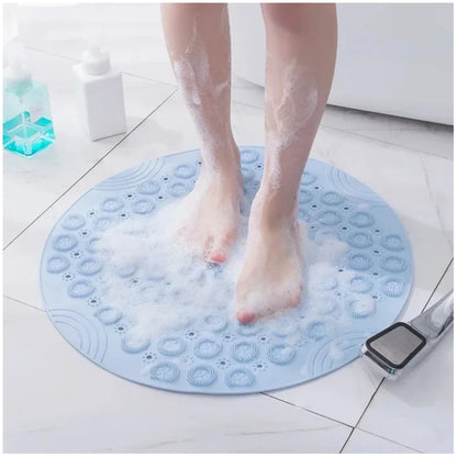Bathroom Mat Anti-slip Sucker Round PVC Bath Mat with Drain Hole Silicone Bathing Rugs Foot Massage Pad Bathtub Soft Shower Mat