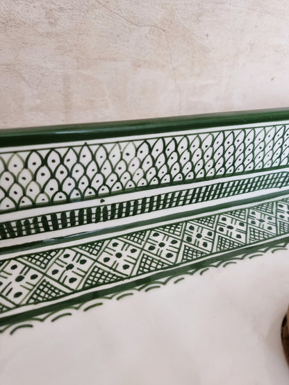 Moroccan washbasin sink, 100% handmade, Fish handpainted, Bathroom decoration, kitchen decor, Green ceramic sink, Free waste and siphone.
