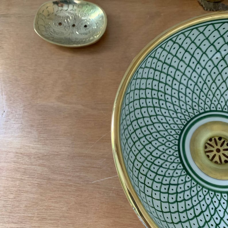 Sophia Design Sink – Handmade Porcelain Ceramic Wash Basin with 14k Gold Rim, High-Quality, Scratch and Stain Resistant, Multiple Colors