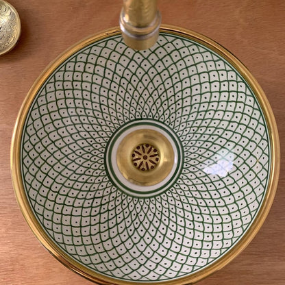 Sophia Design Sink – Handmade Porcelain Ceramic Wash Basin with 14k Gold Rim, High-Quality, Scratch and Stain Resistant, Multiple Colors