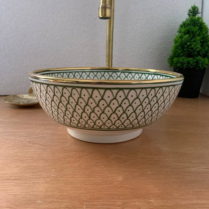 Sophia Design Sink – Handmade Porcelain Ceramic Wash Basin with 14k Gold Rim, High-Quality, Scratch and Stain Resistant, Multiple Colors