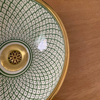 Sophia Design Sink – Handmade Porcelain Ceramic Wash Basin with 14k Gold Rim, High-Quality, Scratch and Stain Resistant, Multiple Colors