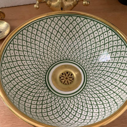 Sophia Design Sink – Handmade Porcelain Ceramic Wash Basin with 14k Gold Rim, High-Quality, Scratch and Stain Resistant, Multiple Colors