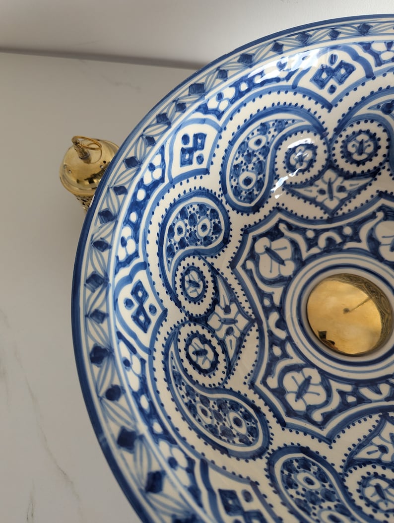 Moroccan basin painted in royal blue - moroccan basin, Pottery Sink