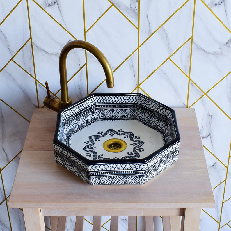 Bathroom Vanity Sink Pottery,Handmade Bathroom Vessel Sink Decor,Ceramic Sink,Moroccan Vasque,Bathroom Equipement Pottery Decor Handmade