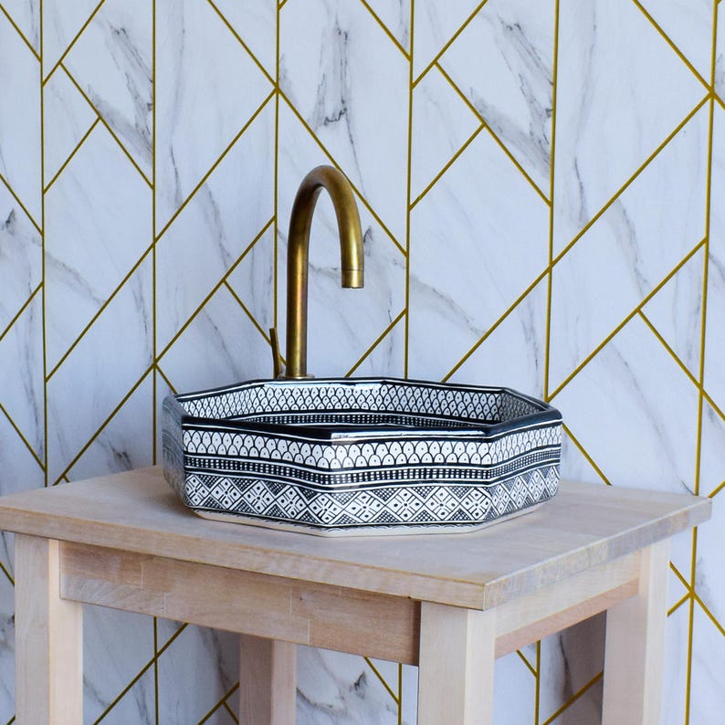 Bathroom Vanity Sink Pottery,Handmade Bathroom Vessel Sink Decor,Ceramic Sink,Moroccan Vasque,Bathroom Equipement Pottery Decor Handmade